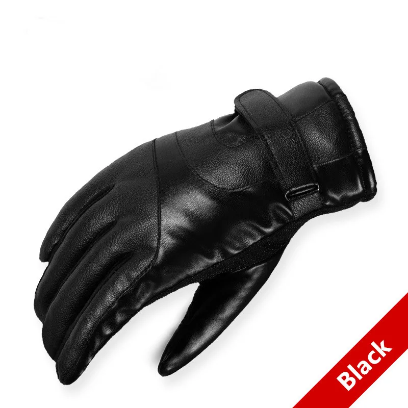 Горячая Распродажа, мужские перчатки из овчины, перчатки из натуральной кожи для мужчин, зимние уличные теплые меховые утолщенные теплые лоскутные перчатки - Цвет: Black