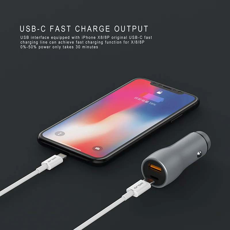 FGHGF CZ04 USB QC3.0 Car Quick Charger For Iphone X/8/8P Double USB Output Night Vision USB-C/PD Anti-interference Car Charger