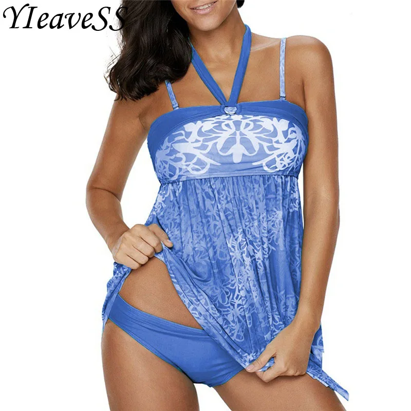 

Tankini Plus Size Swimming Suit 5XL Loose Swimsuit Women's Separate Bikini Waist Bather Push Up Padded Wire Free Swimwear Dress
