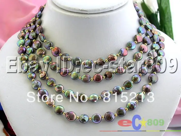 

N1218 10MM PEACOCK BLACK COIN FW CULTURED PEARL NECKLACE % Discount AAA