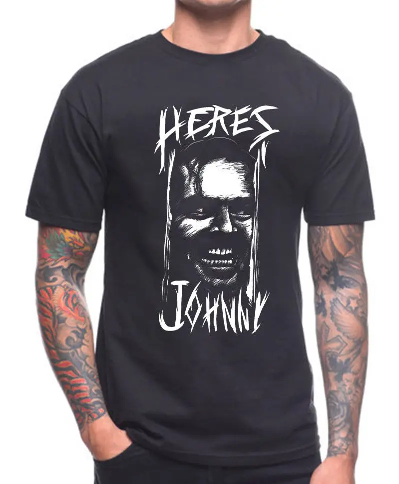 

HERE'S JOHNNY T SHIRT THE SHINING HORROR CREEPY CULT FILM MOVIE 80'S