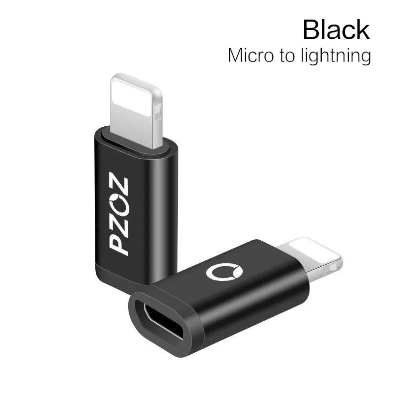 PZOZ Micro USB адаптер для 8 pin type c otg зарядки данных для iPhone Xs Max Xr X 8 7 6 5S iPad зарядное устройство кабель type-c usb c адаптер - Цвет: Black to Lightning