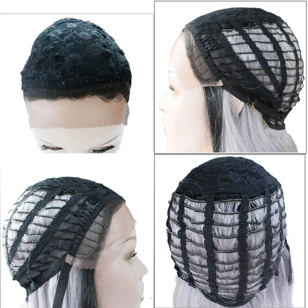 Волнистые серые синтетические парики на шнурках Спереди Темно-корни боковая часть термостойкие длинные парики на шнурках для черных женщин SOKU