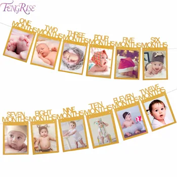 

FENGRISE Baby 1st Birthday Banner Gold Paper Photo Frame Baby Shower Boy Girl Anniversary Decor First Birthday Picture Frame