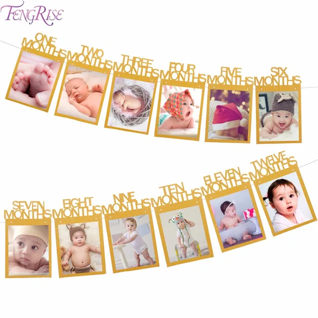 Fengrise Baby 1st Birthday Banner Gold Paper Photo Frame Baby Shower