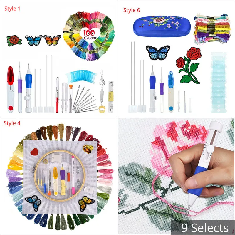 

Looen Magic Embroidery Pen Punch Needle Set With Embroidery Threads DIY Sewing Knitting Kit Needle Arts Craft With Case For Mom