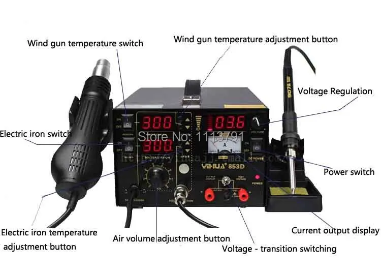 3 в 1 YH-853D паяльная станция/паяльная станция+ мощность мобильного телефона+ Электрический паяльник 110/220 В