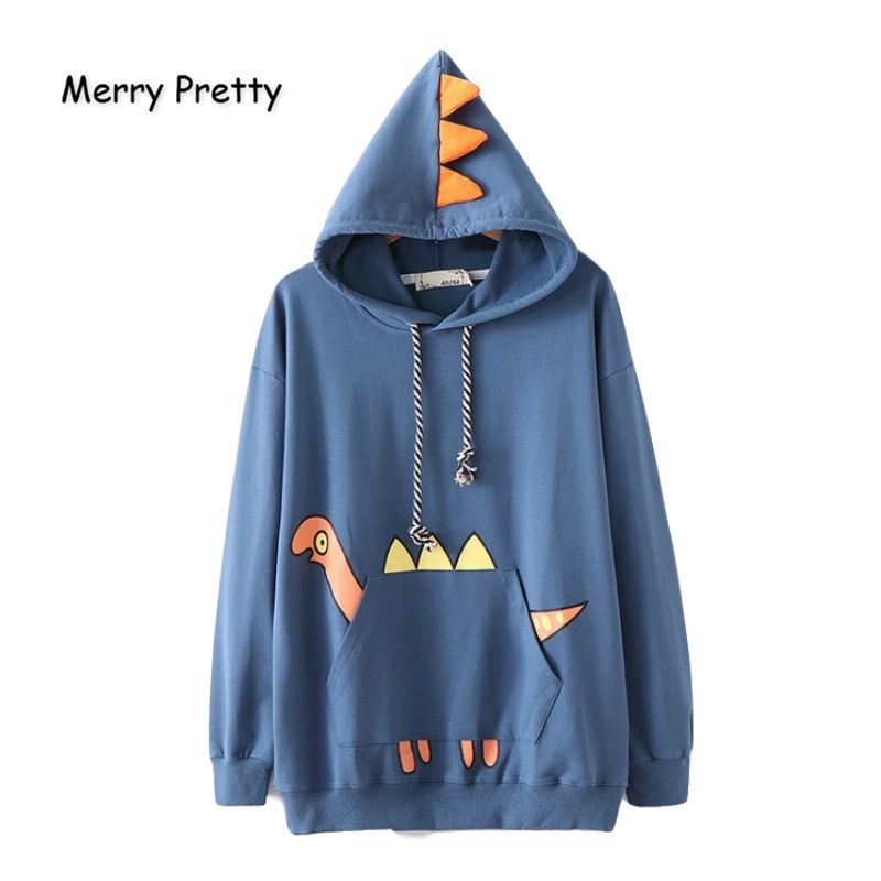 

Merry Pretty Women Dinosaur Pockets Hooded Sweatshirts 2019 Autumn Winter Long Sleeve Pullovers Harajuku kawaii Women's Hoodies