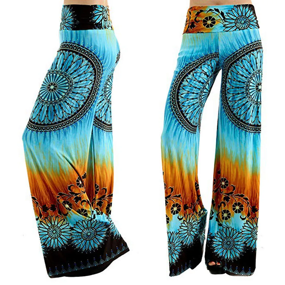 

Yoga Gym Pants Women Loose Print Trousers Full Length Yoga pants Stretchy Wide Leg Palazzo Lounge Long Pants 4 types #2o09