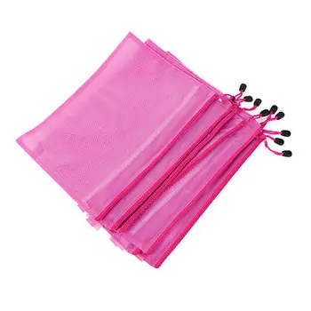 

10 Pcs A4 Paper Dual Layer Zipper Closure Bag Pen Files Folders Fuchsia