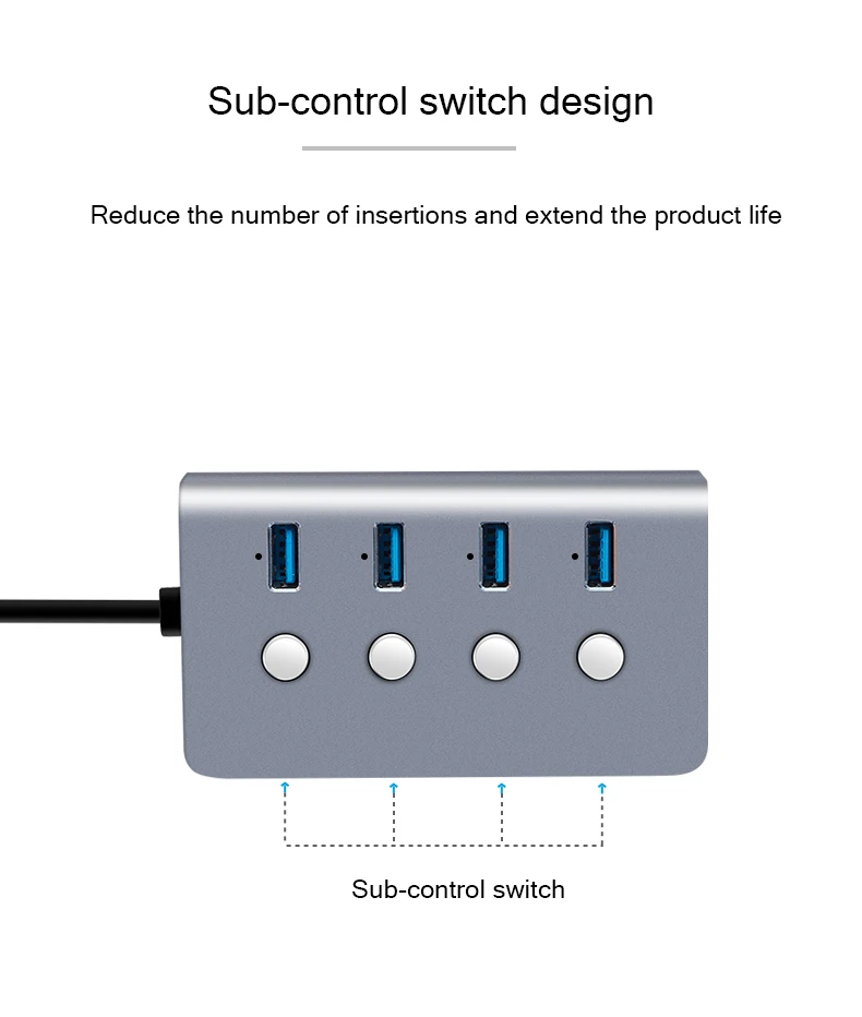 Суб-контроль переключатель 4-Порты и разъёмы USB 3,0 концентратор Алюминий сплав 60/100/150 см кабель до 5 Гбит/с Мульти USB разветвитель для настольного компьютера ноутбука