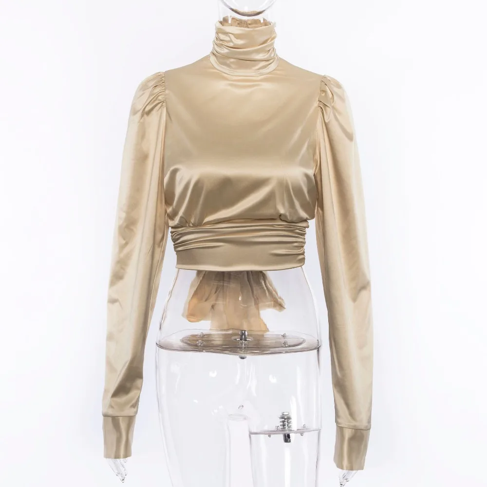 Elegant Turleneck Satin Slik Blouse Women Shirt Backless Women Blouse Long Sleeve Bow Tie Womens Tops and Blouses blusa feminina Elegant Turleneck Satin Slik Blouse Women Shirt Backless Women Blouse Long Sleeve Bow Tie Womens Tops and Blouses blusa feminina