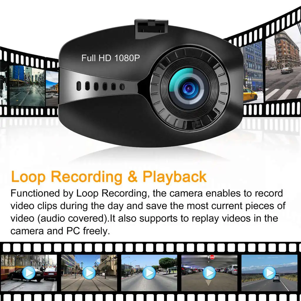Dash Cam Hd 1080P Приборная панель автомобиля камера с датчиком, объектив 650 нм и вставленная циклическая запись, Wdr, обнаружение движения, g-сенсор и