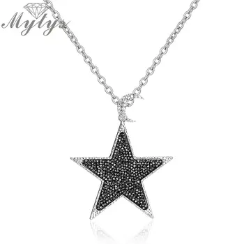

Mytys Environmental Friendly Pure Tin Chain Brand Crystal Star Pendant Necklace Blink Blink Black Crystal Sweater Chain CN360