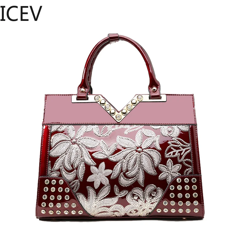

ICEV New European Fashion Diamond Luxury Handbags Women Bags Designer High Quality Women Leather Handbags Top Handle Bags Totes