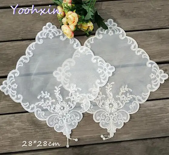

Luxury lace beads embroidery Placemat Table place Mat cloth tea Doily Cup dish coffee Coaster mug Christmas dining Pad kitchen