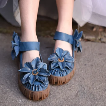 

Artmu Original Vintage Women Sandals Shoes Flats Handmade Genuine Leather Comfortable Dress Shoes FlowersShoes Mary Janes Woman