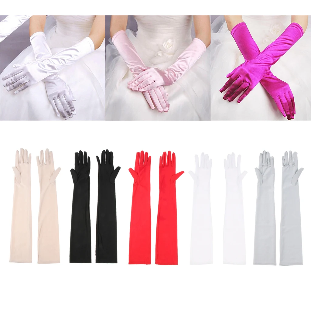 

53cm Women's Wedding Bridal Gloves White Black Evening Party Mittens Long Wedding Accessories Gloves For Cosplay Prom Party