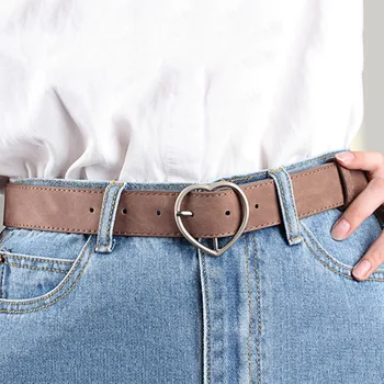 

Women Heart Shape Alloy Buckle Belt Scrub Faux Leather Waistband Female Dress Jeans Jackets Apparel Accessories