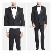 Горячая шерсть черная одна кнопка с Угловые атласные с отворотом из двух частей(куртка+ черный) костюм жениха