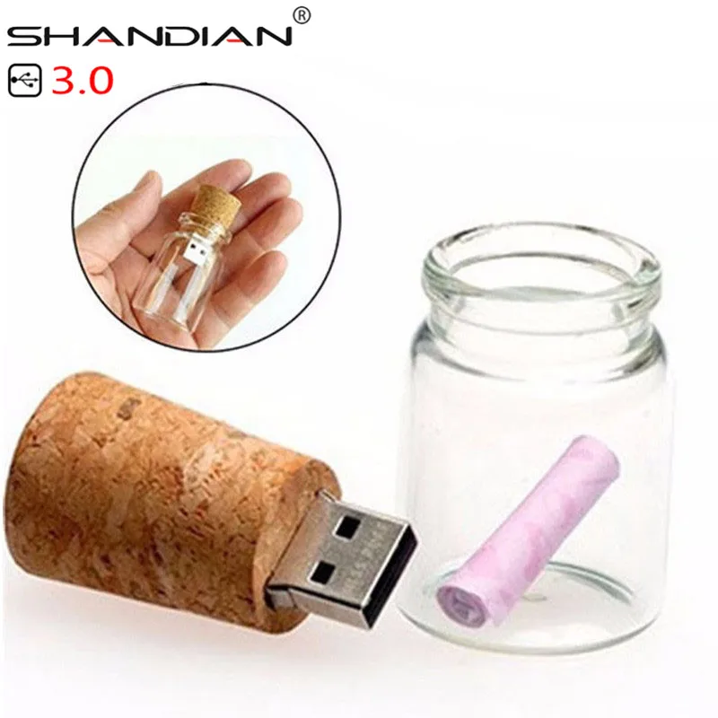 SHANDIAN USB 3,0, новая плавающая бутылка, флешка, 4 ГБ, 8 ГБ, 16 ГБ, 32 ГБ, 64 ГБ, стеклянные бутылки, флеш-накопитель, u-диск, свадебный подарок