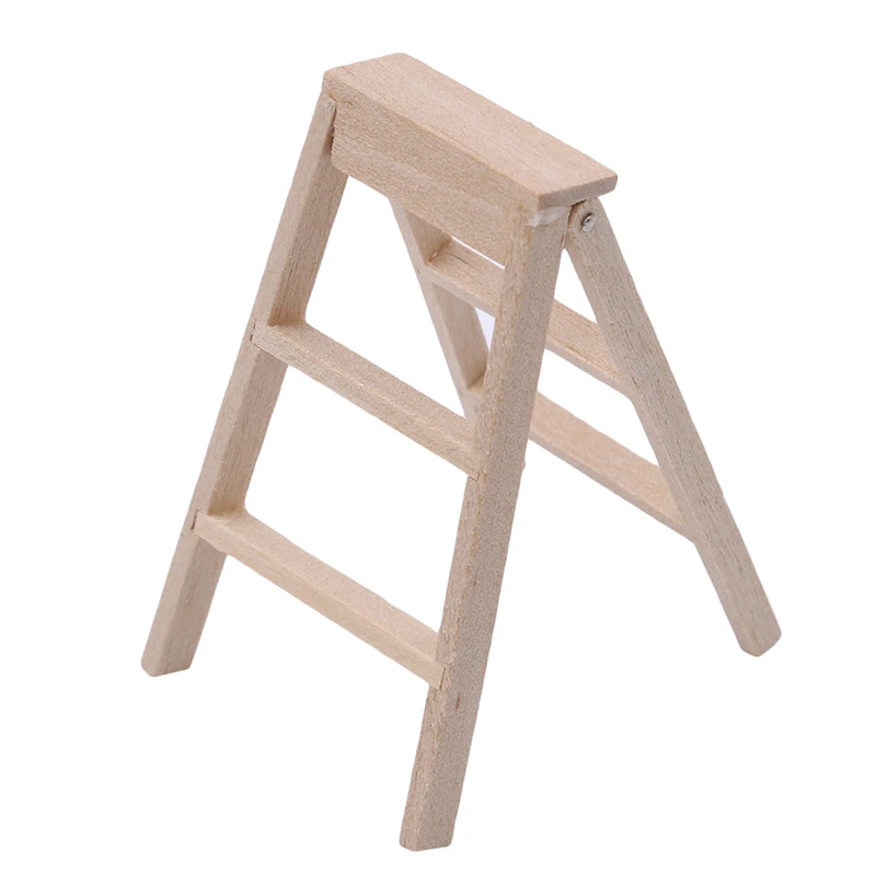 Mini Wooden Ladder Miniature 112 Dollhouse Furniture for Dolls Mini 3D DIY Wooden Building