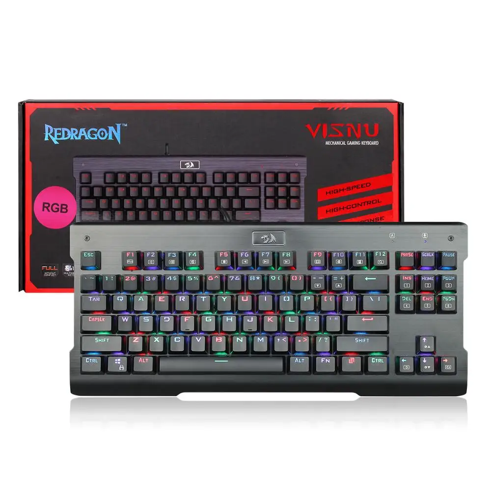 Redragon K561 VISNU Механическая игровая клавиатура RGB с подсветкой 87 клавиш анти-ореолы Водонепроницаемая клавиатура с щелкающим синим переключателем ПК