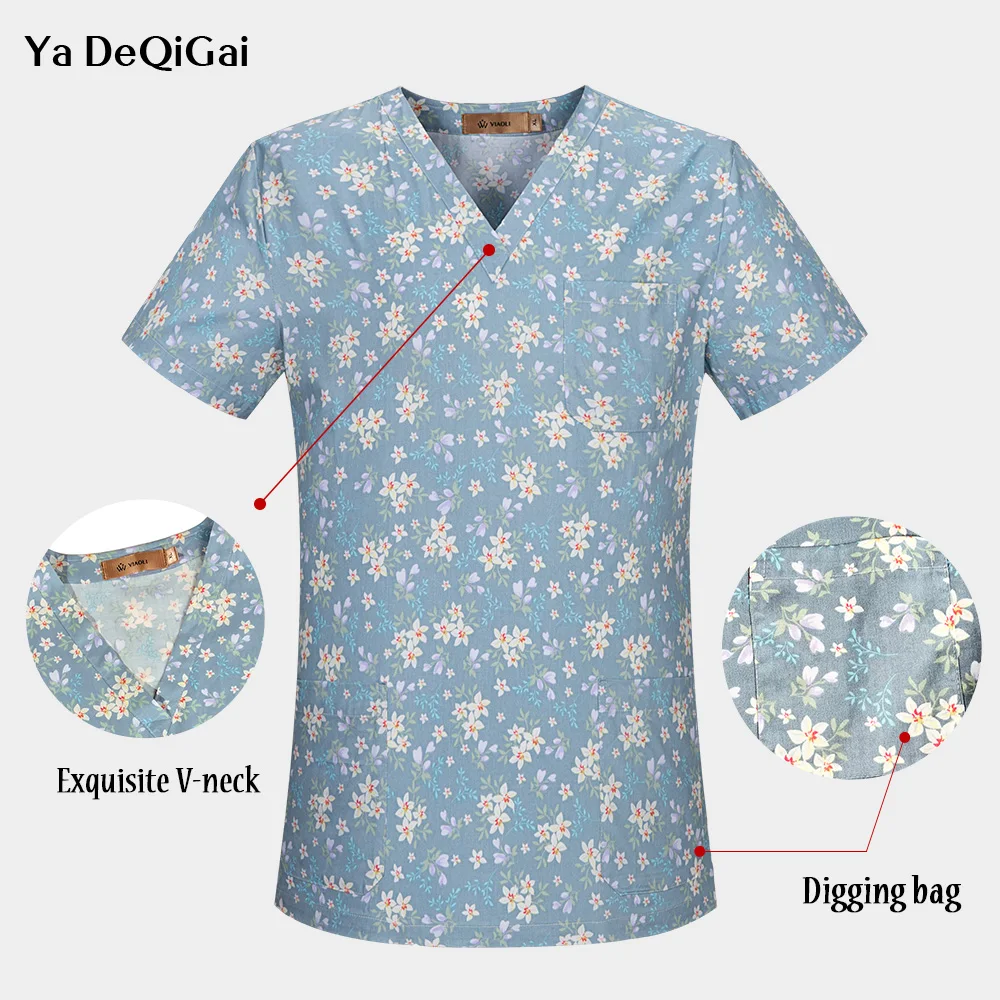 

Unisex Medical scrubs nursing uniform Dentistry pet doctor workwear surgical top+cap+mask men and women pharmacy work clothing