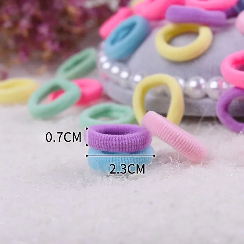 

Pack Of 100 Small Terry Candy color Not entangled hair Elastic Tiny Ponytail Hair Band Holder Hair Ties Mix Colors