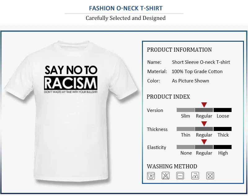 Normal Say no To Racism Tops T Shirt for Men 2018 Popular Father Day Round Collar Cotton Short Sleeve T Shirt Casual Tee Shirts Say no To Racism
