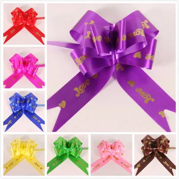 

100pcs marriage room LOVE heart Printed large 50mm Pull Bow Bowknot flower Party Wedding car decoration gift packaging ribbon