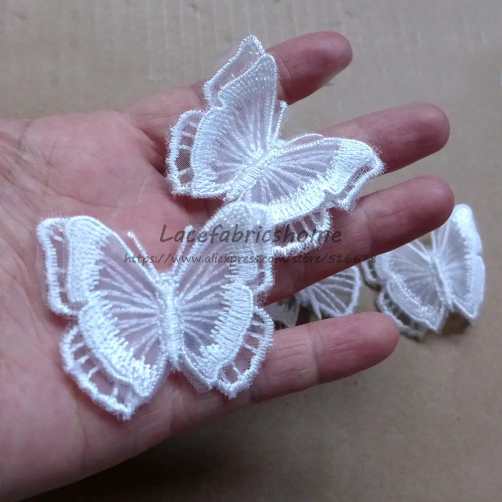 

La Belleza Off white organza 3D butterfly dress patch 4.5X4 cm 20 pieces/lot