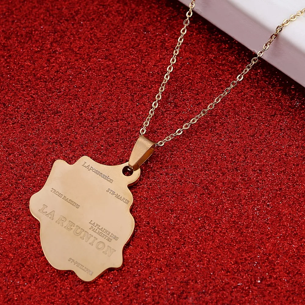 

Gold Color Map Of LA REUNION Pendant Necklaces Women French Reunion Island Map Jewelry