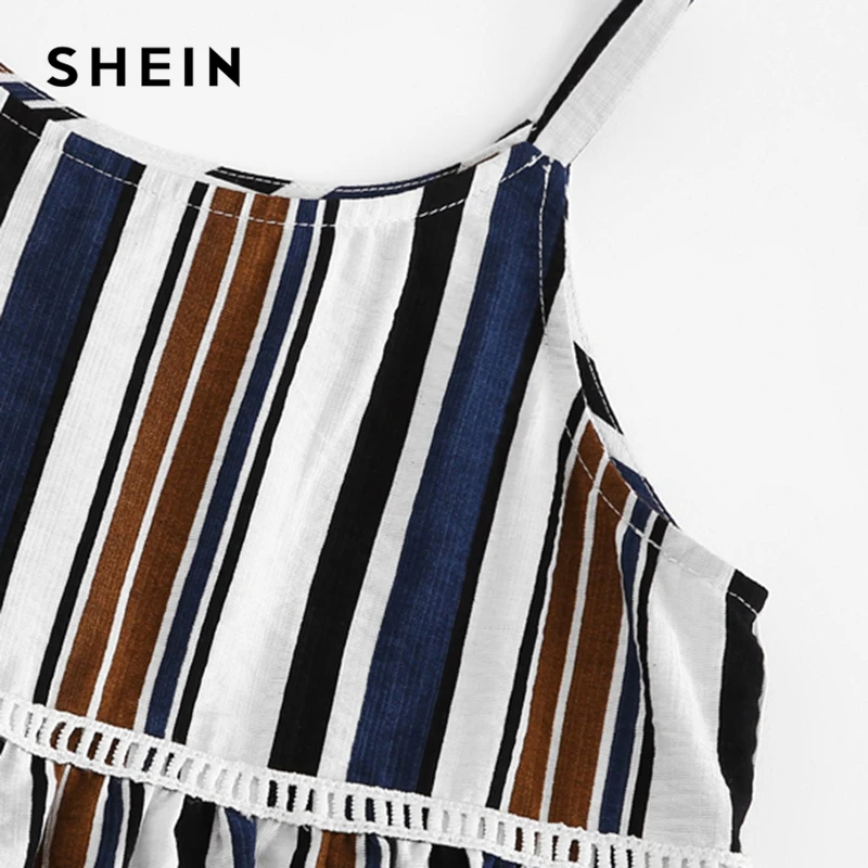 SHEIN كيدي كشكش تنحنح مخطط كامي بلوزات وسراويل الشاطئ نمط الفتيات الملابس 2019 الصيف بلا أكمام عارضة فتاة الملابس مجموعة