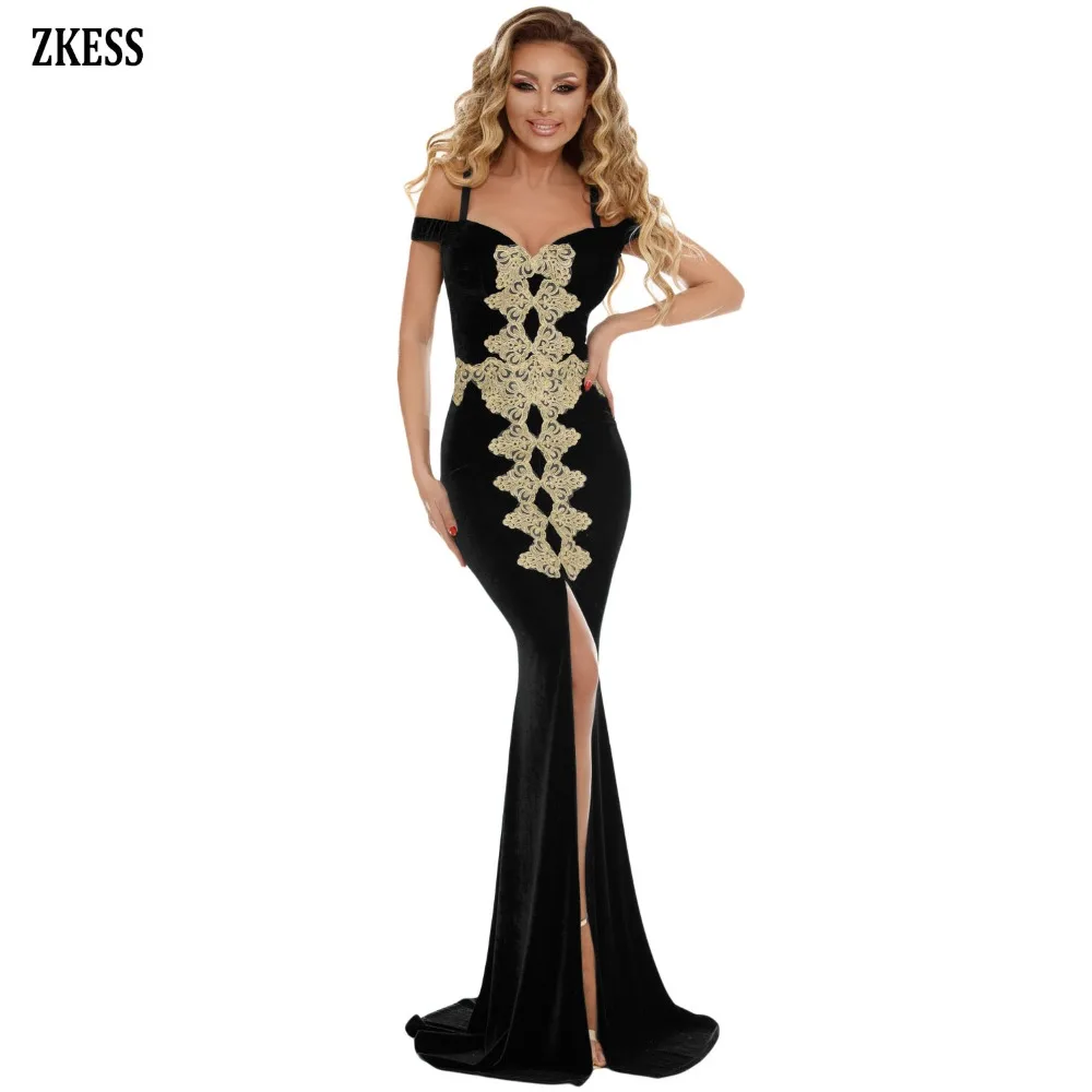 Black-Embroidered-Applique-Front-Slit-Mermaid-Evening-Dress-LC610321-2-1