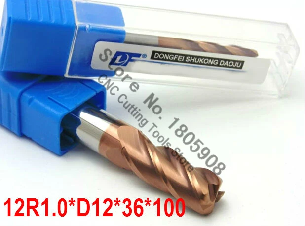 1PCS 12R1.0*12*36*100 Titanium yellow 12mm 4 flutes Cemented Carbide Corner Radius endmill CNC router bit milling cutter tool