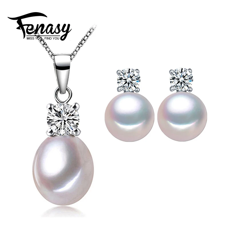 

FENASY Pearl Jewelry wedding engagement jewelry sets,Natural Pearl pendant Necklace women/party earrings,cute earrings female