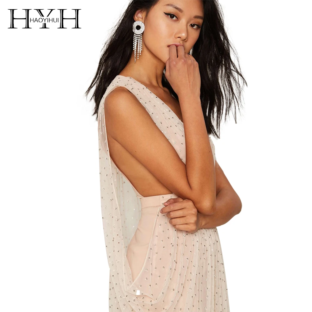 

HYH HAOYIHUI Bohemia Style Women V-Neck Pink Sleeveless Chiffon Summer Dress Casual Asymmetrical Cute Loose Vestidos