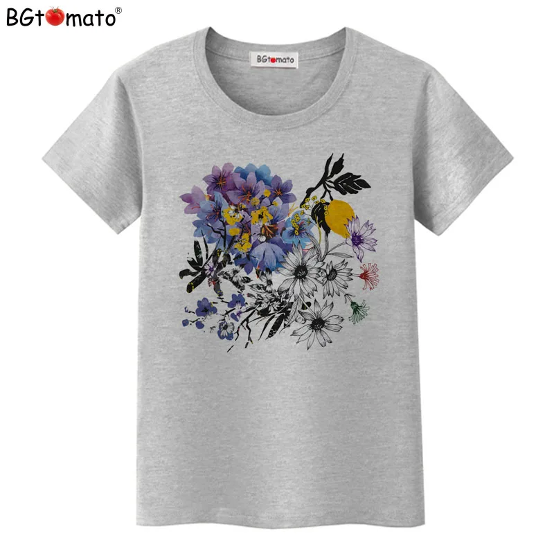BGtomato Women Flowers Print T Shirt New Summer women t shirt fashion female rose flower tops t-shirt camisetas mujer Tops Blusa