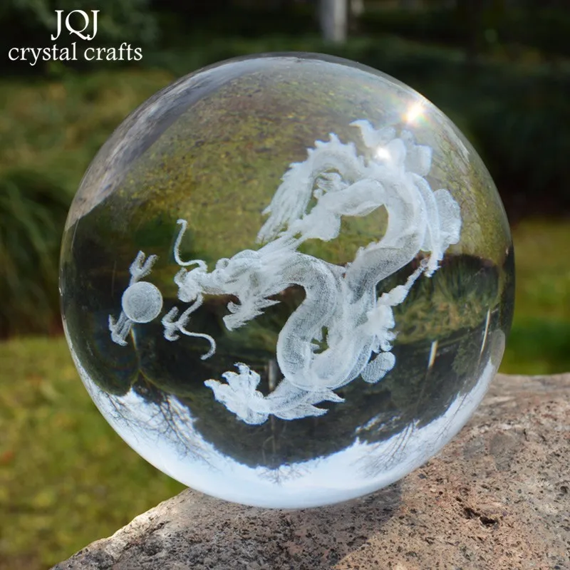 JQJ 3D Crystal Dragon Ball Figurine Feng Shui Desk Decorative Storm 