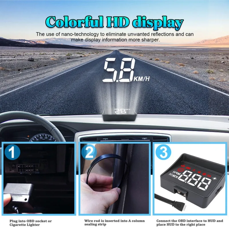 Автомобильный спидометр A100S, автомобильный HUD Дисплей, система Предупреждение о превышении скорости, проектор, лобовое стекло, автоматическая электронная сигнализация напряжения