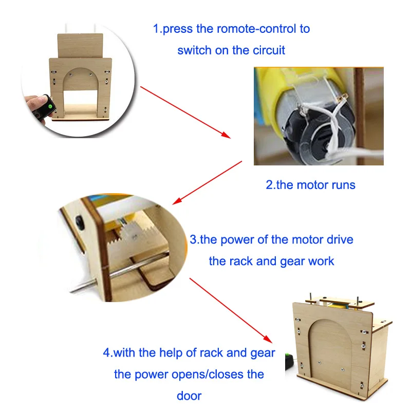  DIY Automatic rising wooden door model remote control STEM Toys educational learning houseing door  - 32994910846