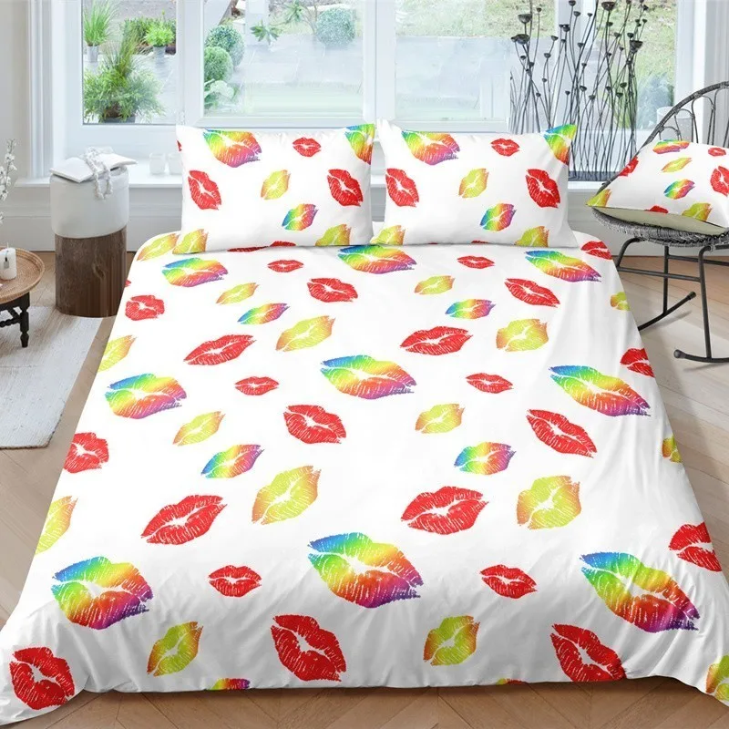 

Glamour Red Lips Pattern Home Textile Bedding Set Comfortable Bedclothes Duvet Cover Pillow Case US Twin Full Queen King Size