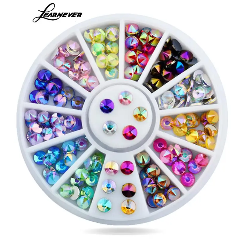 

LEARNEVER 12 Color Multicolor 3D Nail Art Tips gems Crystal Glitter Rhinestone DIY Decoration Wheel M02232