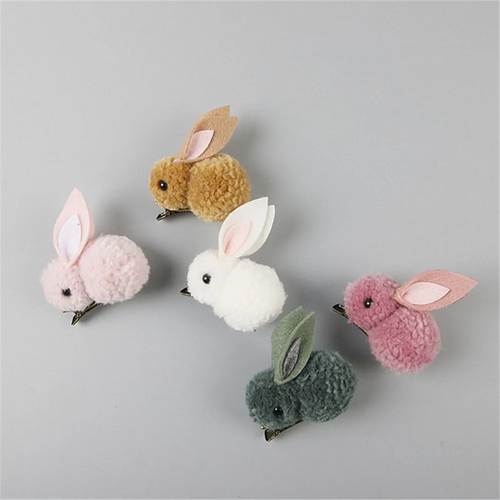 

2019 New arrival Cute Animals Style Hairclips Felt Three-Dimensional Plush Rabbit Ears Headband for girls hair accessories