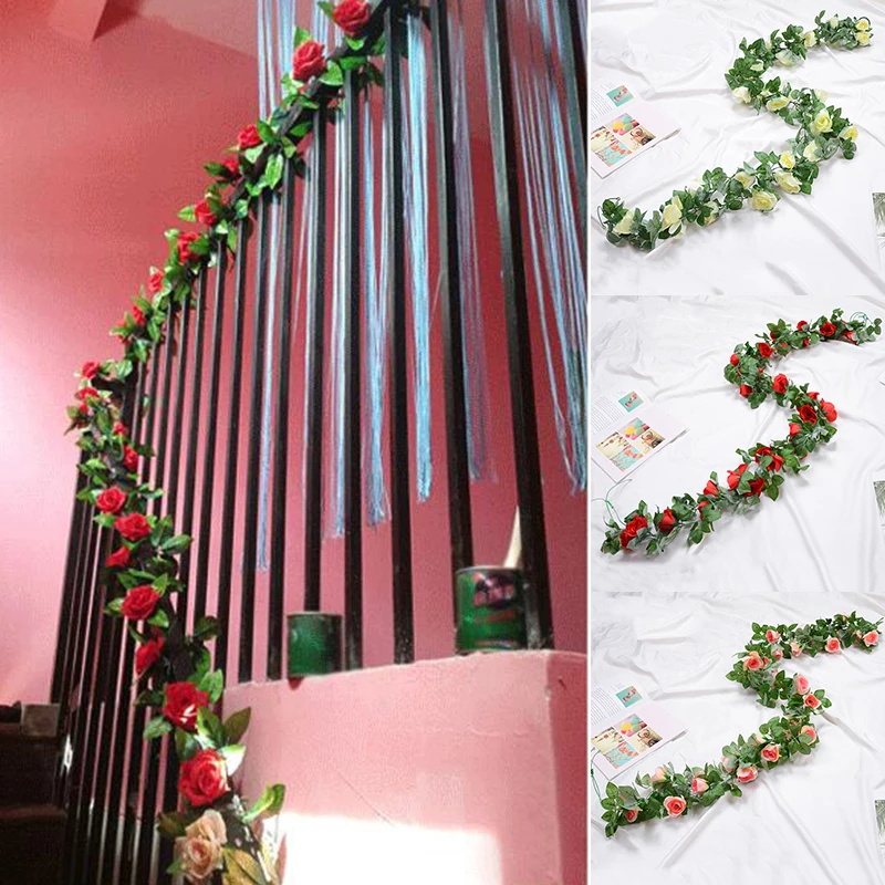 220 см шелковые розы лоза с зелеными листьями для домашнего свадебного украшения DIY подвесная настенная гирлянда Искусственные цветы вечерние блага