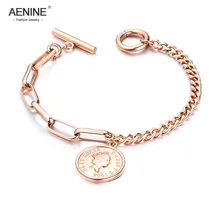 AENINE ретро аватар круглый амулетный браслет с табличкой модные ювелирные изделия с чеканкой из титана сталь Розовое золото женский браслет AB18101