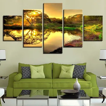 

Modern Framework Decoration Fashion 5 Panel Landscape Art Canvas Painting Style Wall Modular Pictures For Living Room