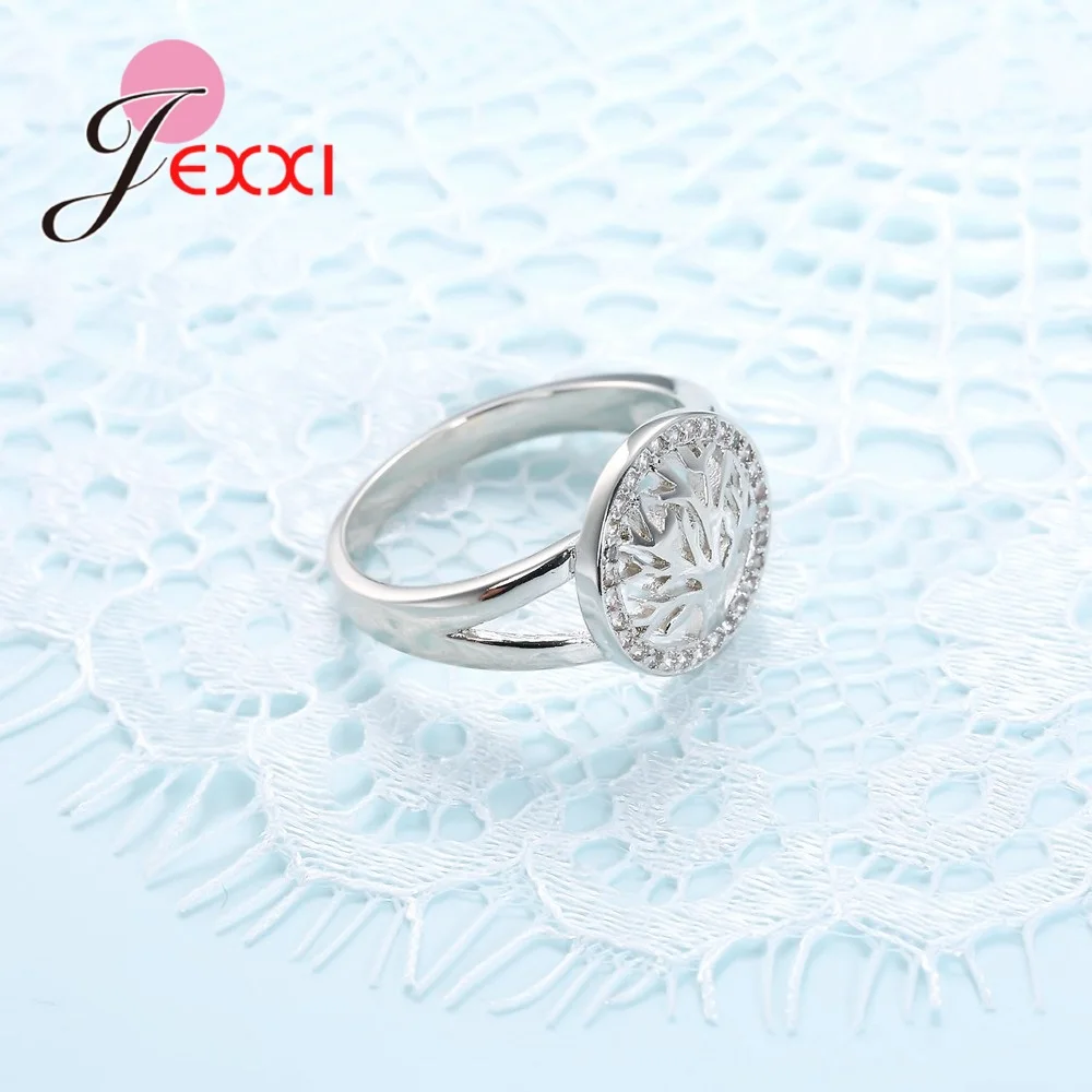 JEXXI Tree of Life 925 Sterling Silver Rings For Women Cubic Zirconia Silver Wedding Ring For Girl New Desigh Tree Accessory