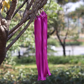 

20pcs/lot Purple Color Stain ribbon Wooden Ring Waldorf Ribbon With Bell Hand Kite Toy for Birthday Party Favors
